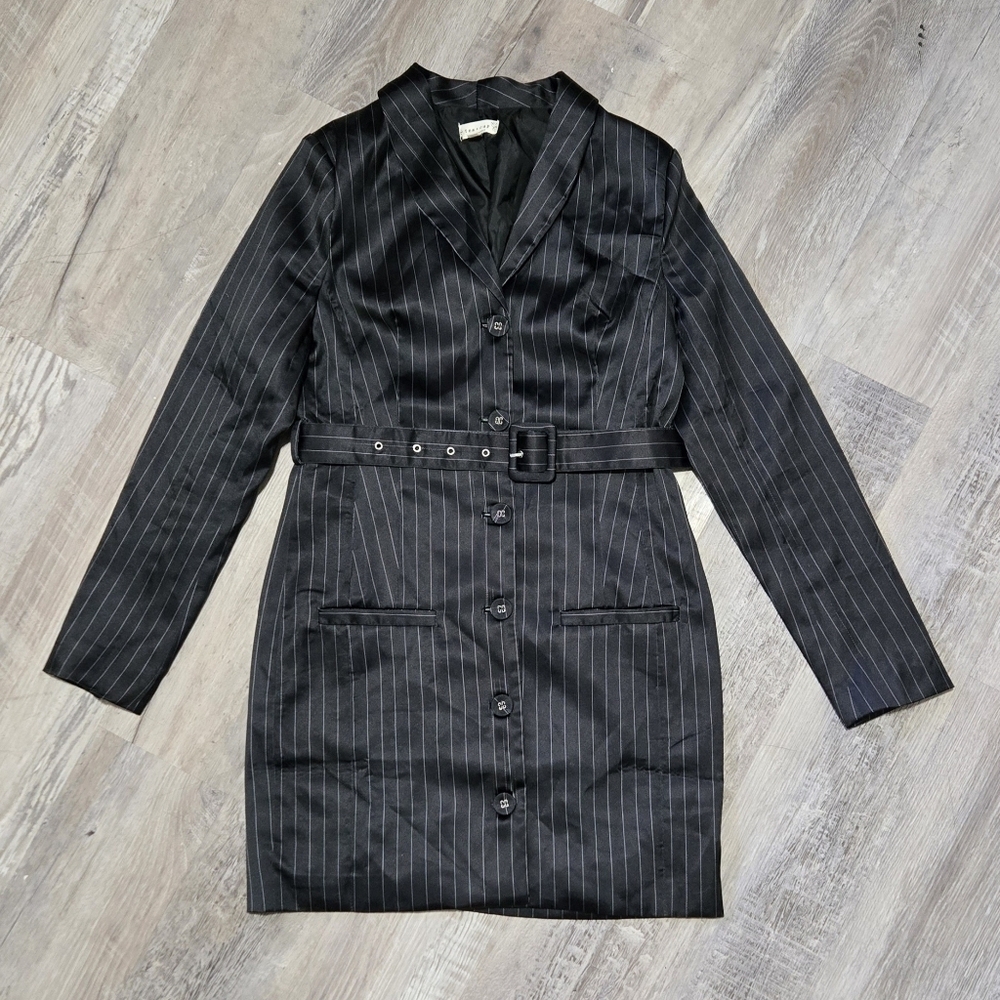 Tea & Cup Fancy Blazer Evening Coat Jacket Women's Size Small Black Striped
